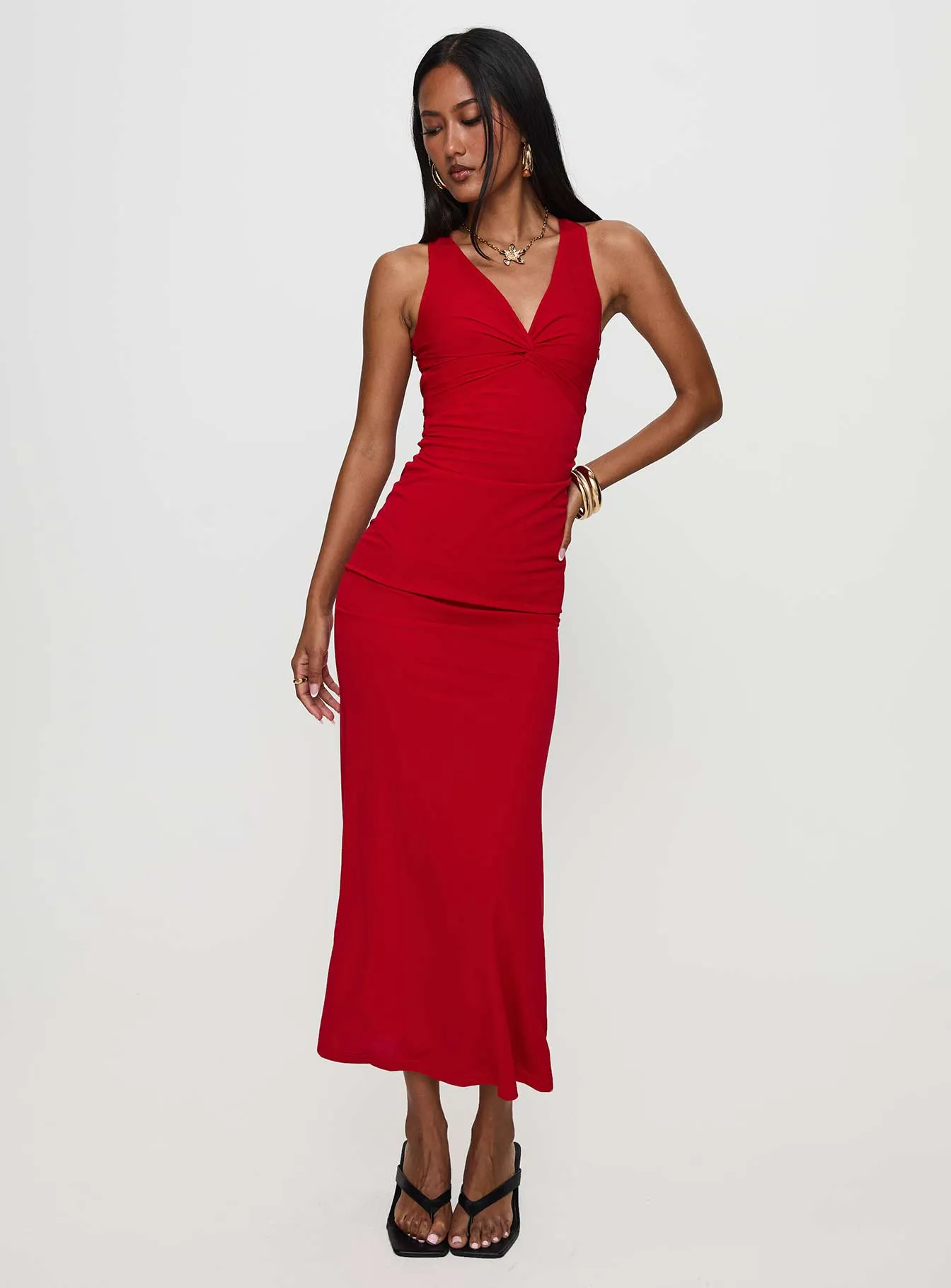 Layering Comfort Festive Wear Mesmerise Halter Maxi Dress Red