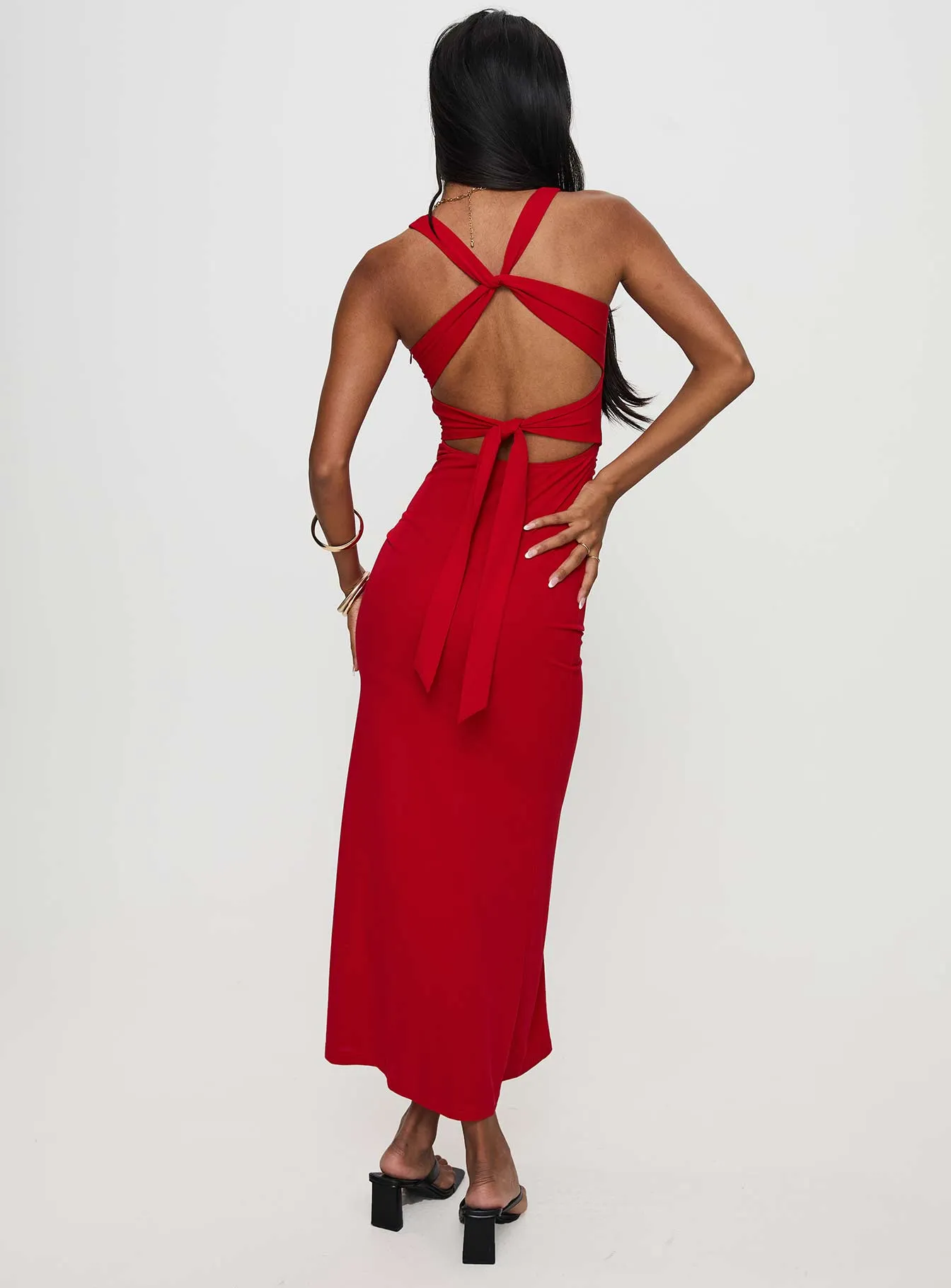Mesmerise Halter Maxi Dress Red Natural Silhouette