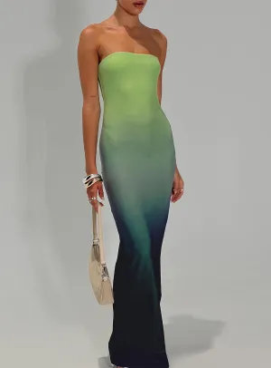 Stolen Love Strapless Maxi Dress Blue / Green Ombre Tall Luxe Appeal