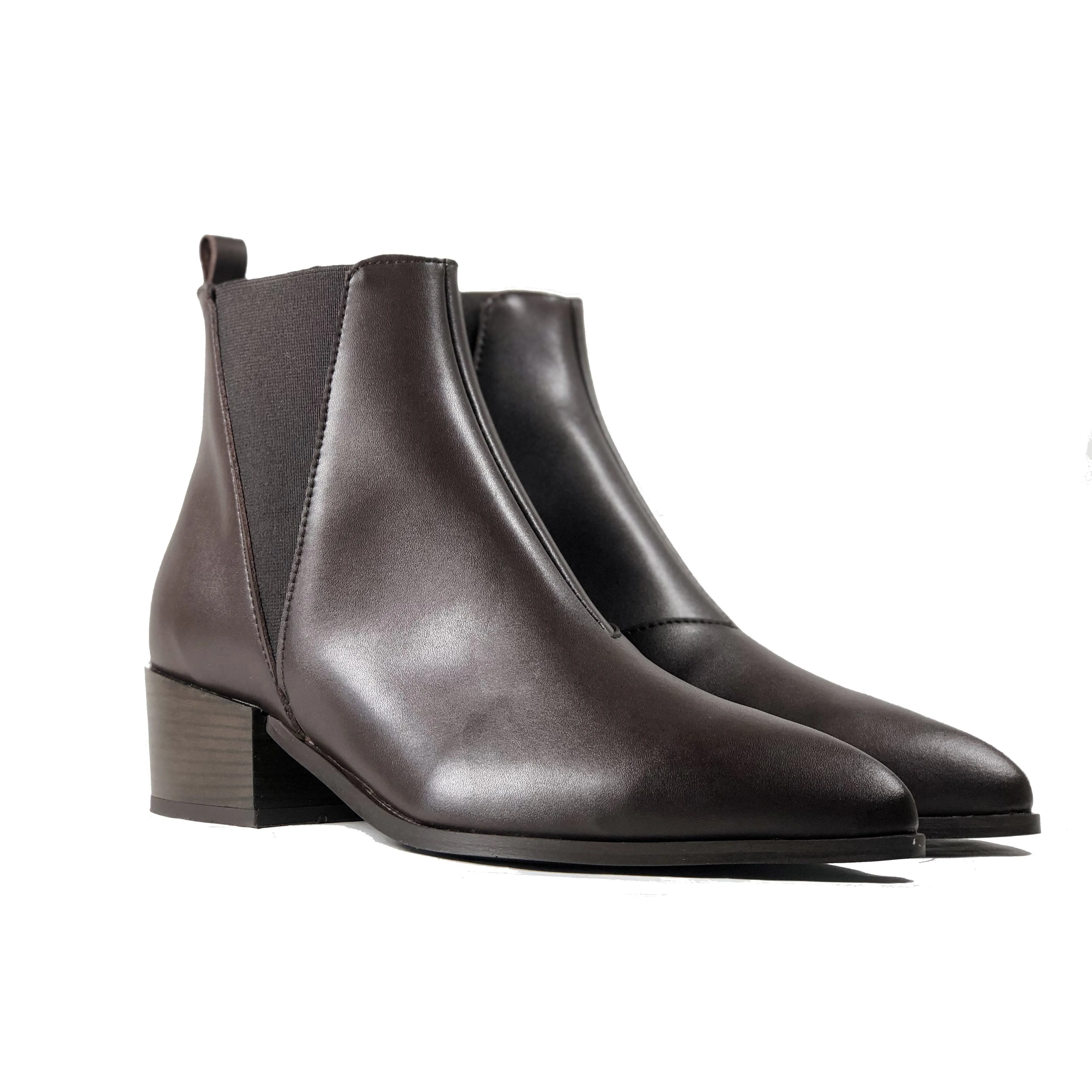 'Nerrie' vegan-leather Chelsea bootie by Zette Shoes - dark chocolate Pull on