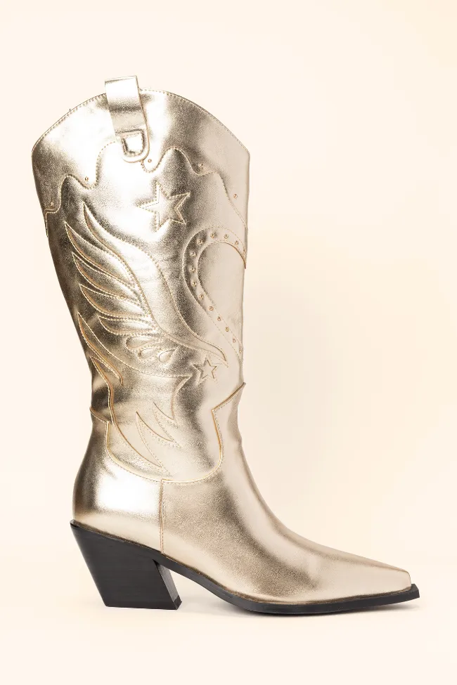 Everlyn Gold Metallic Western Boots SALE Pure White Grippy Outsole Rainy Day Commuter