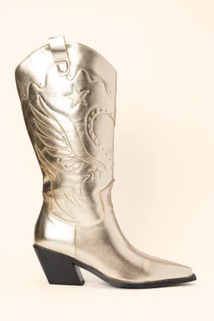 Everlyn Gold Metallic Western Boots SALE Pure White Grippy Outsole Rainy Day Commuter