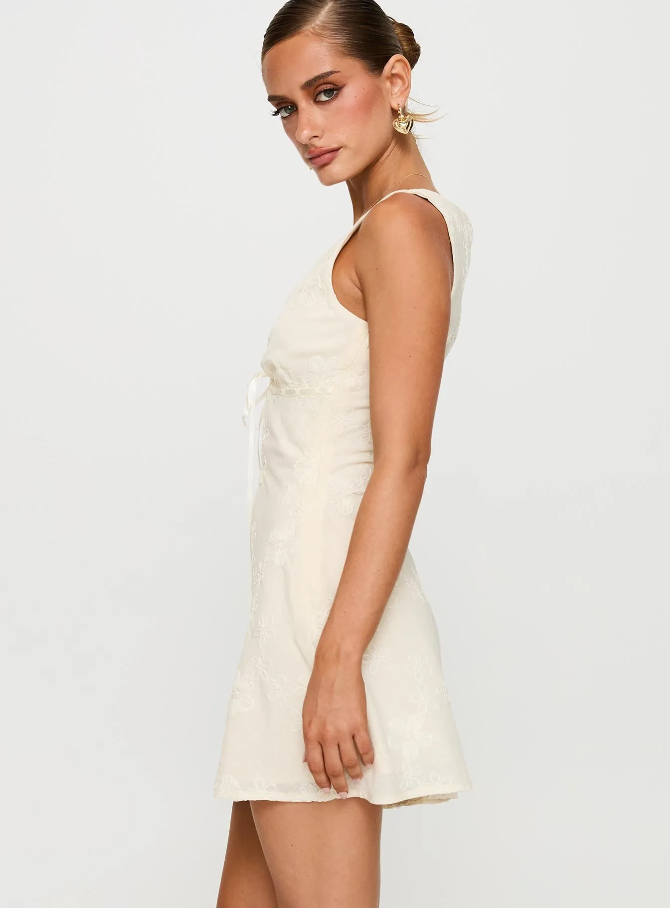 Figure-Skimming Faithfully Embroidered Mini Dress Beige