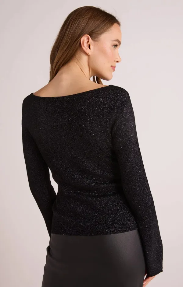 Seamless Stitch Construction Boatneck Metallic Long Sleeve Sweater