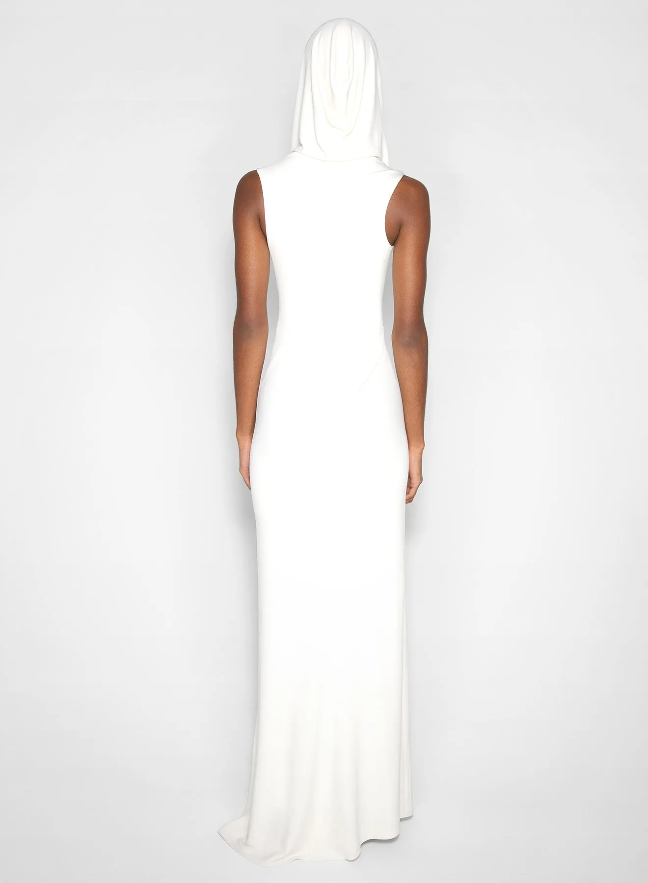 white hooded sleeveless gown Bust-Enhancing Work Chic