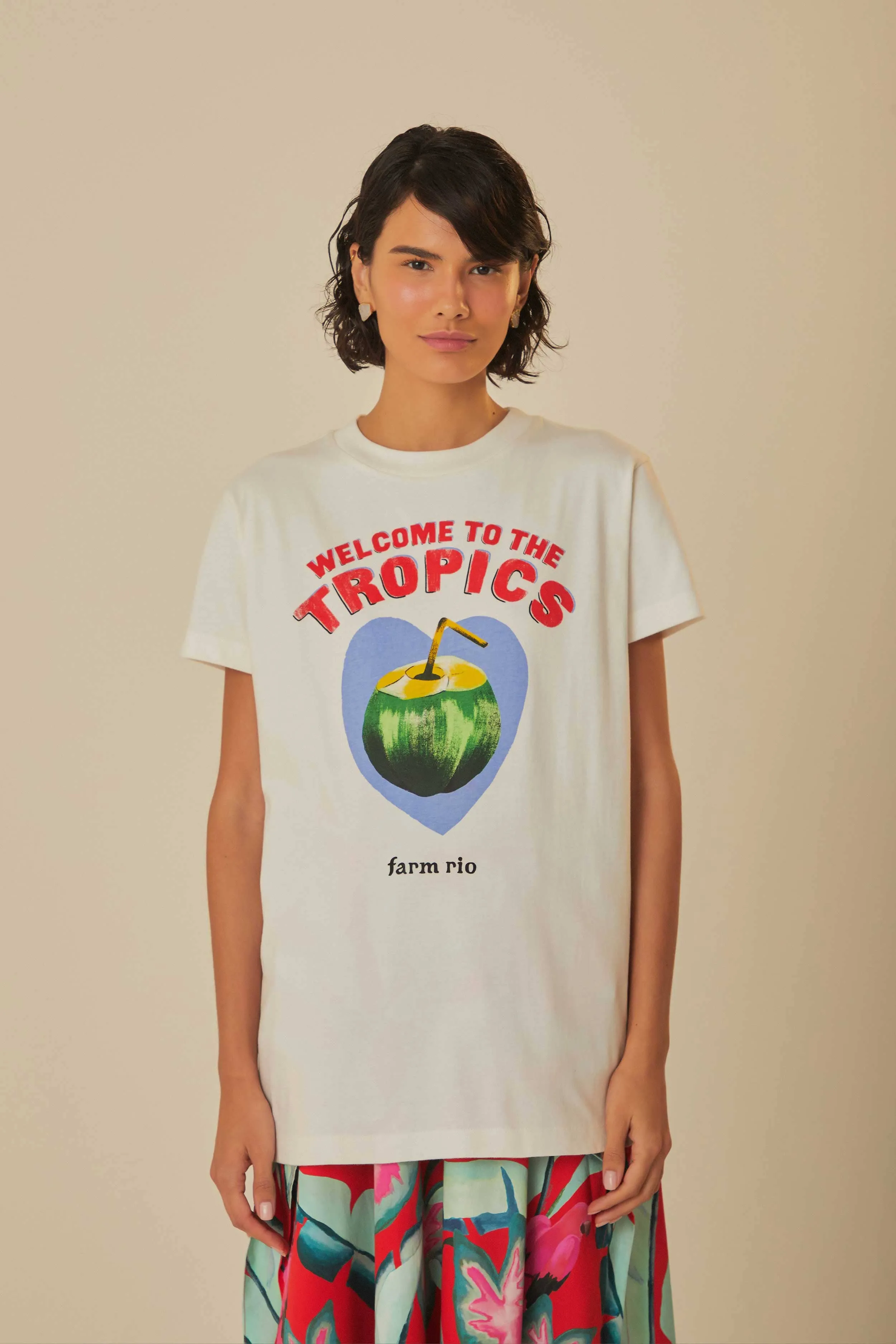 White Welcome To The Tropics Organic Cotton T-Shirt Effortless Fit Spandex Enhanced Elasticity