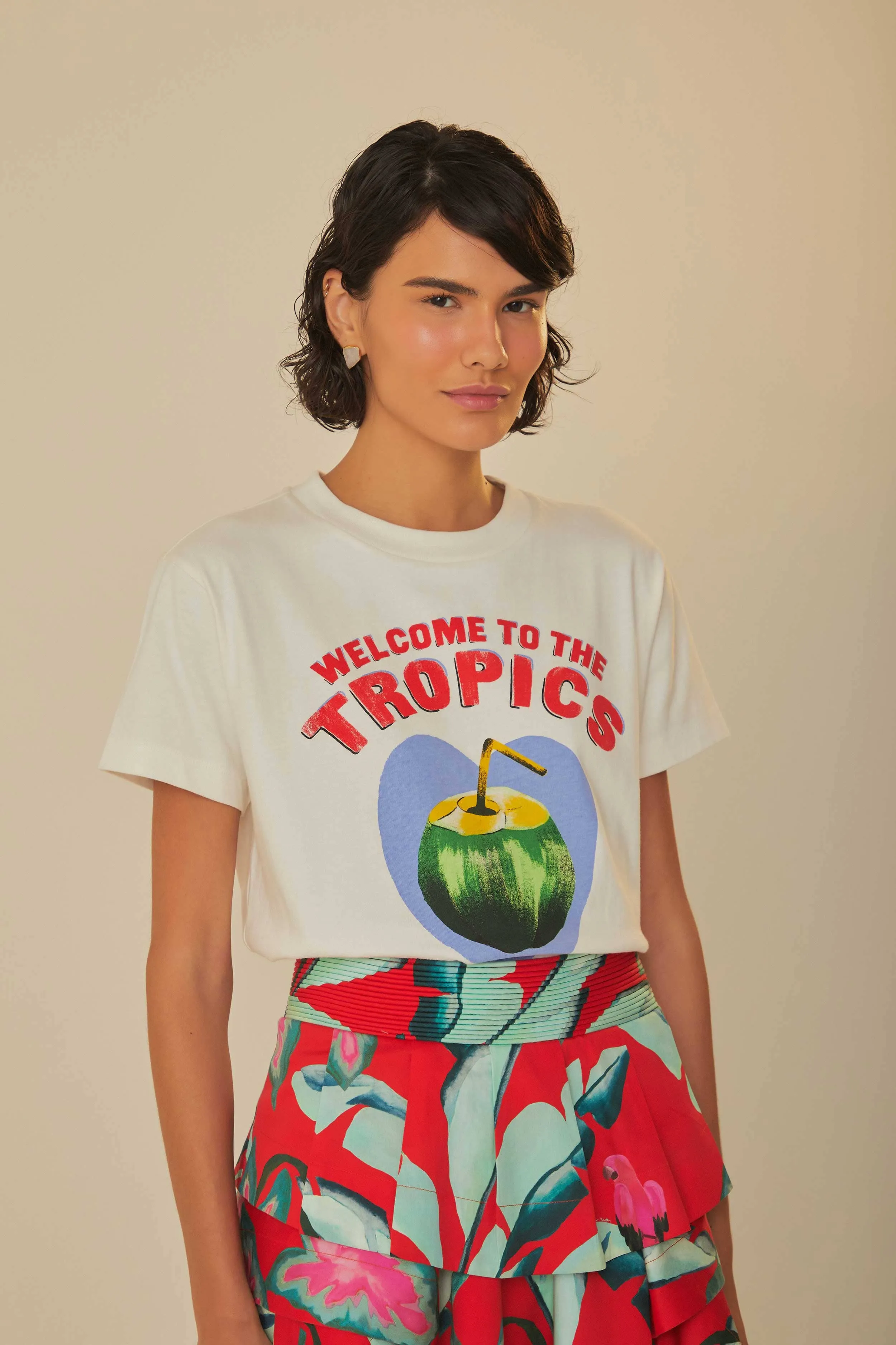 White Welcome To The Tropics Organic Cotton T-Shirt Soft Comfort Wear