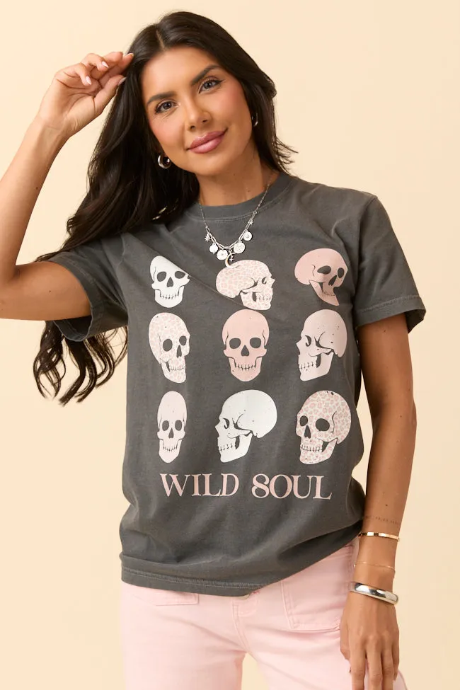 Effortless Comfort Design Wild Soul Skull Icons Dark Grey Graphic Tee SALE