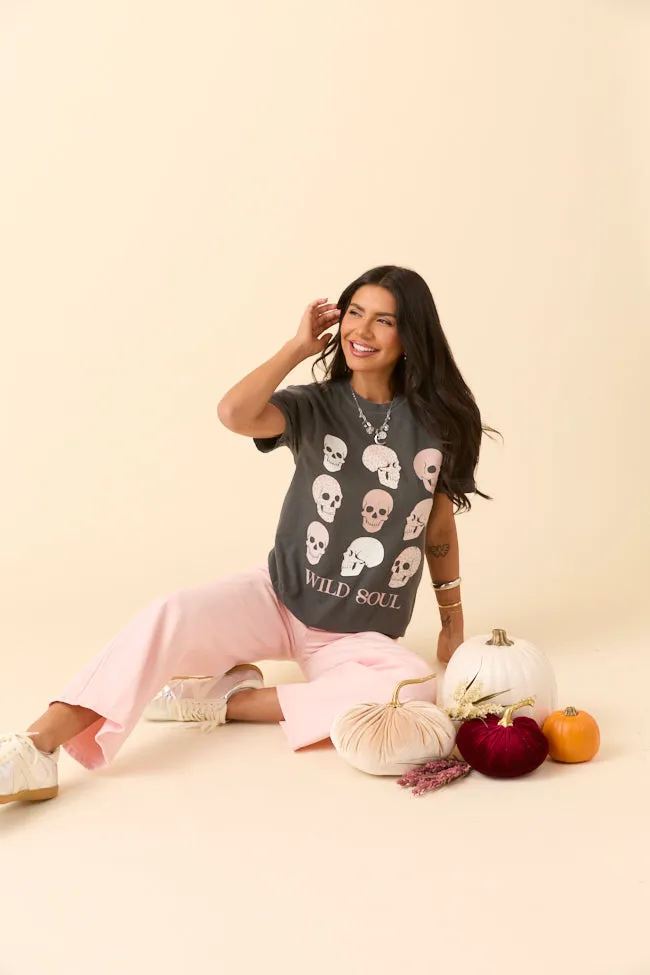 Travel convenience Wild Soul Skull Icons Dark Grey Graphic Tee SALE