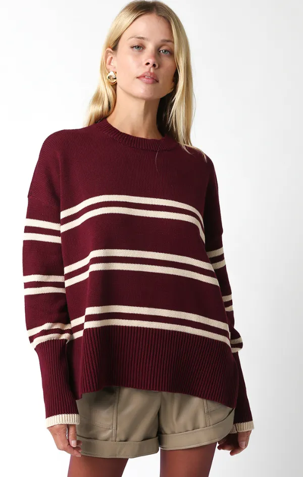 Wine Stripe Sweater MoistureWicking Yarn Warm Essentials