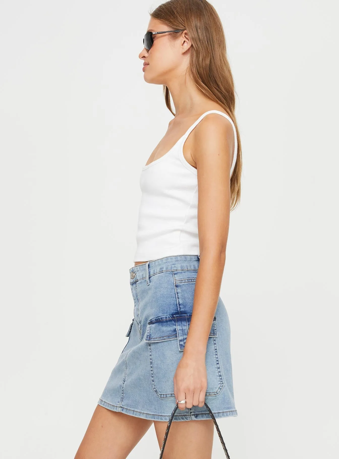 Elegant Flow Subtle Finish Winthrop Denim Mini Skirt Mid Wash