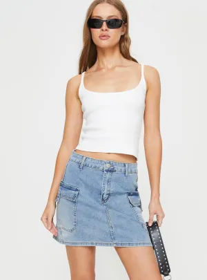 lace accents Sustainable Innovation Winthrop Denim Mini Skirt Mid Wash