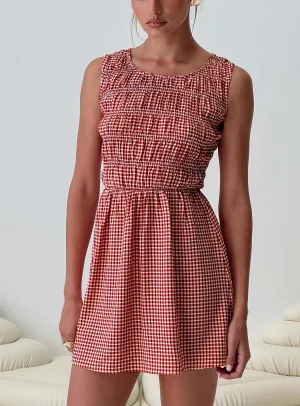 High-waist Winxie Shirred Mini Dress Red Gingham