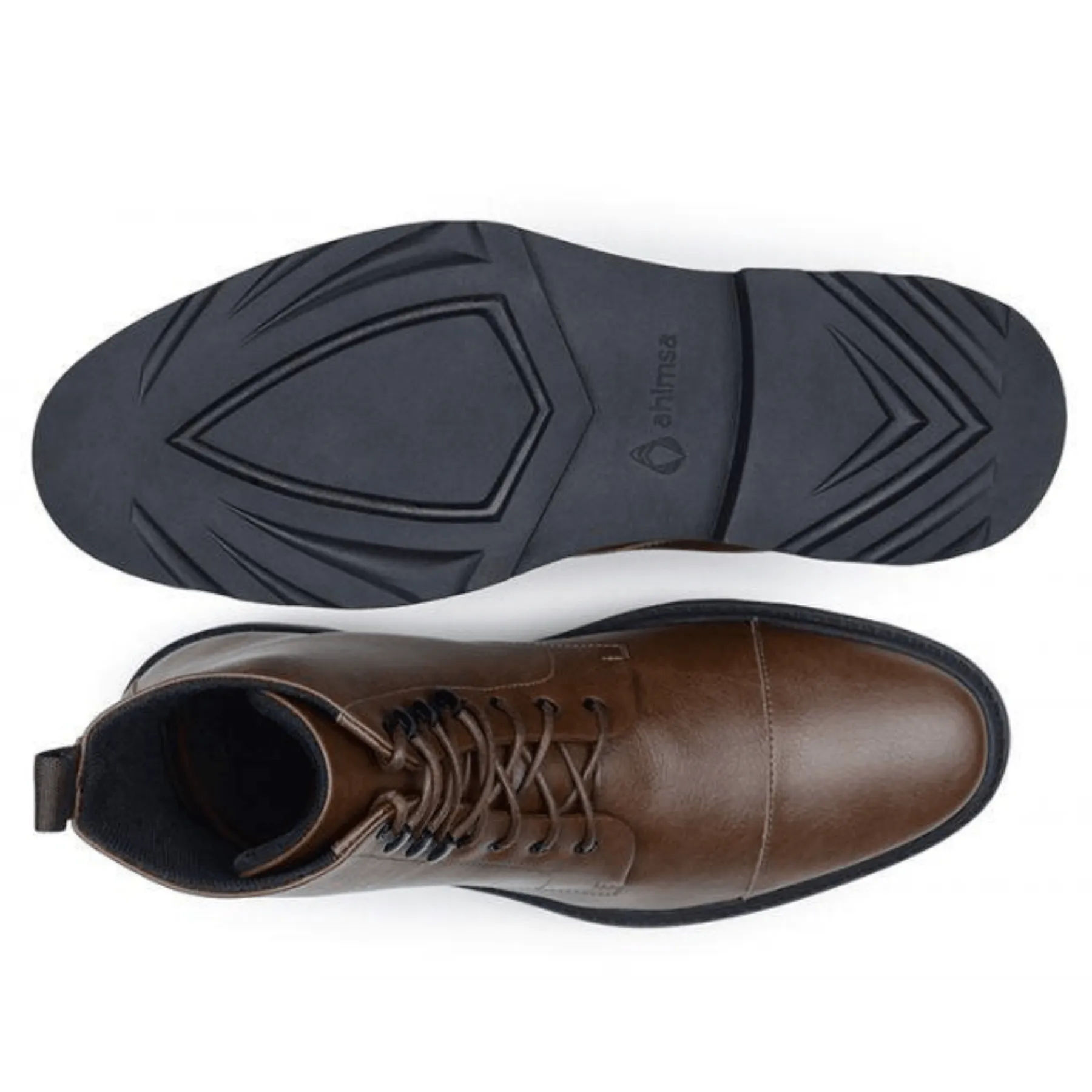 'Work Boot 2.0' Vegan Lace-Up Boot by Ahimsa - Cognac Padded Liner High Traction Adventure Journey