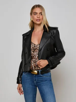 Long Sleeve LaserCut Vents Xoey Cropped Leather Trench Coat