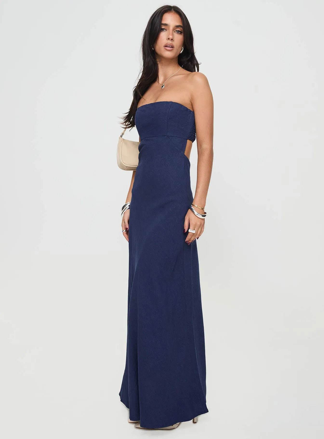 Easy Layering Piece Relax Cut Yahir Strapless Maxi Dress Navy Petite