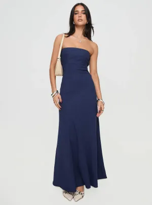 Raglan-Sleeve BreathableLining Yahir Strapless Maxi Dress Navy Petite