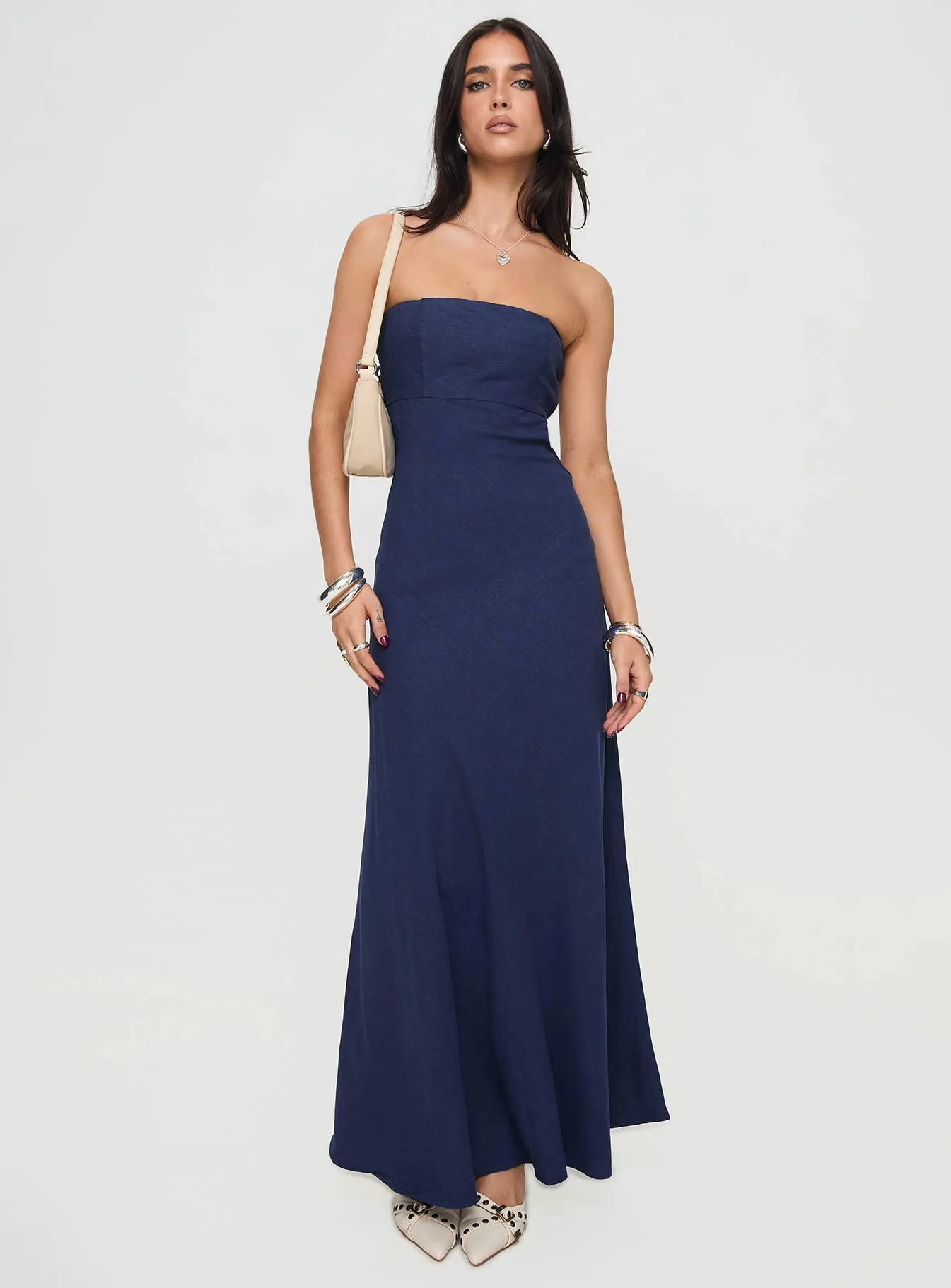 Raglan-Sleeve BreathableLining Yahir Strapless Maxi Dress Navy Petite