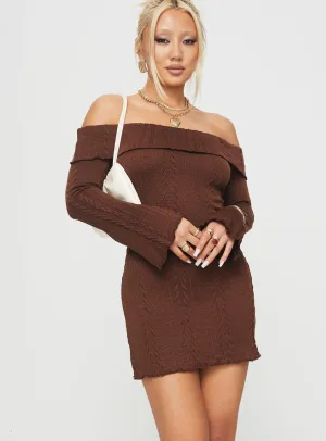 Minimal Fit Quick Layer Eclara Off The Shoulder Mini Dress Chocolate