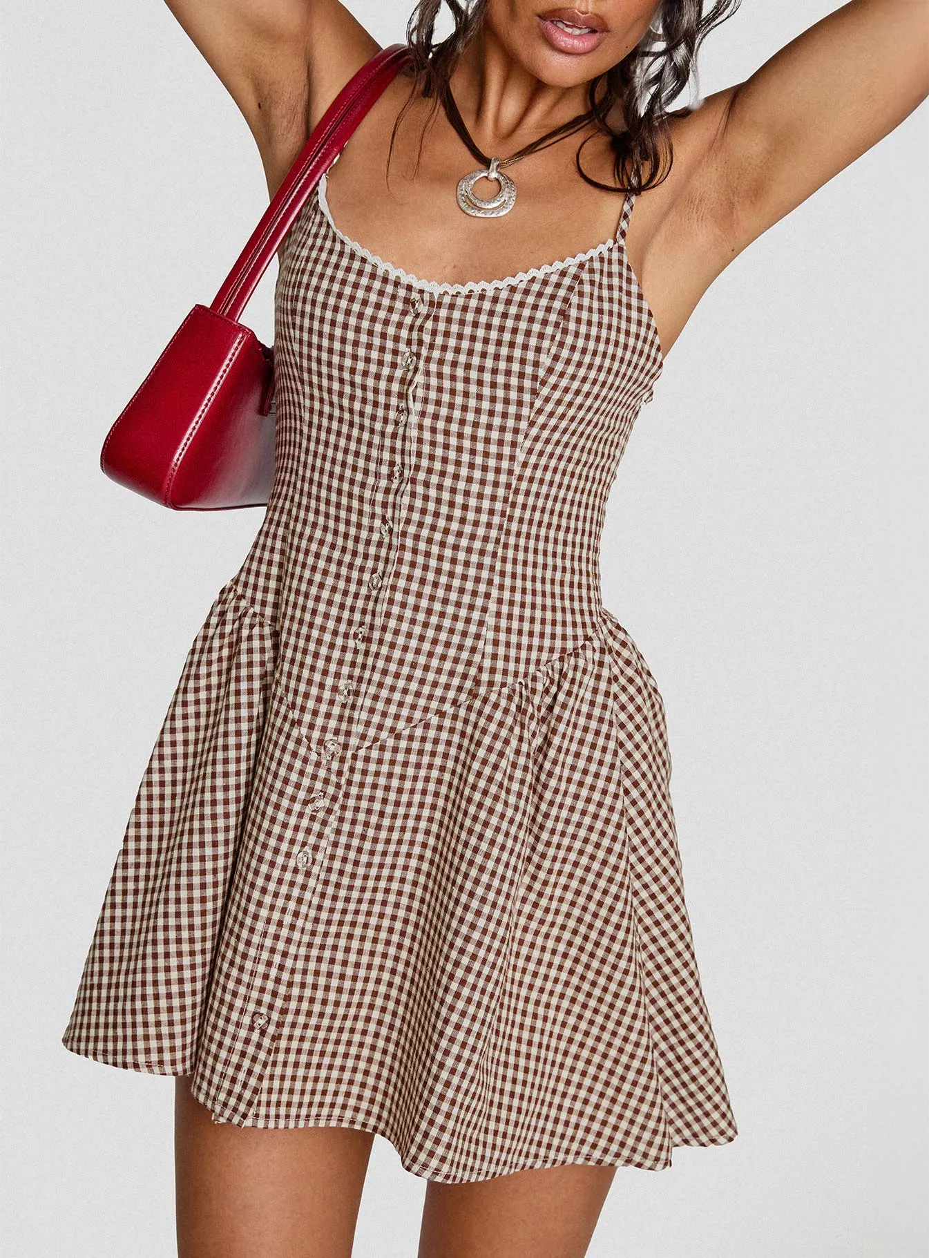 Toulouse Mini Dress Brown Gingham Elegant Detail Lounge Moment