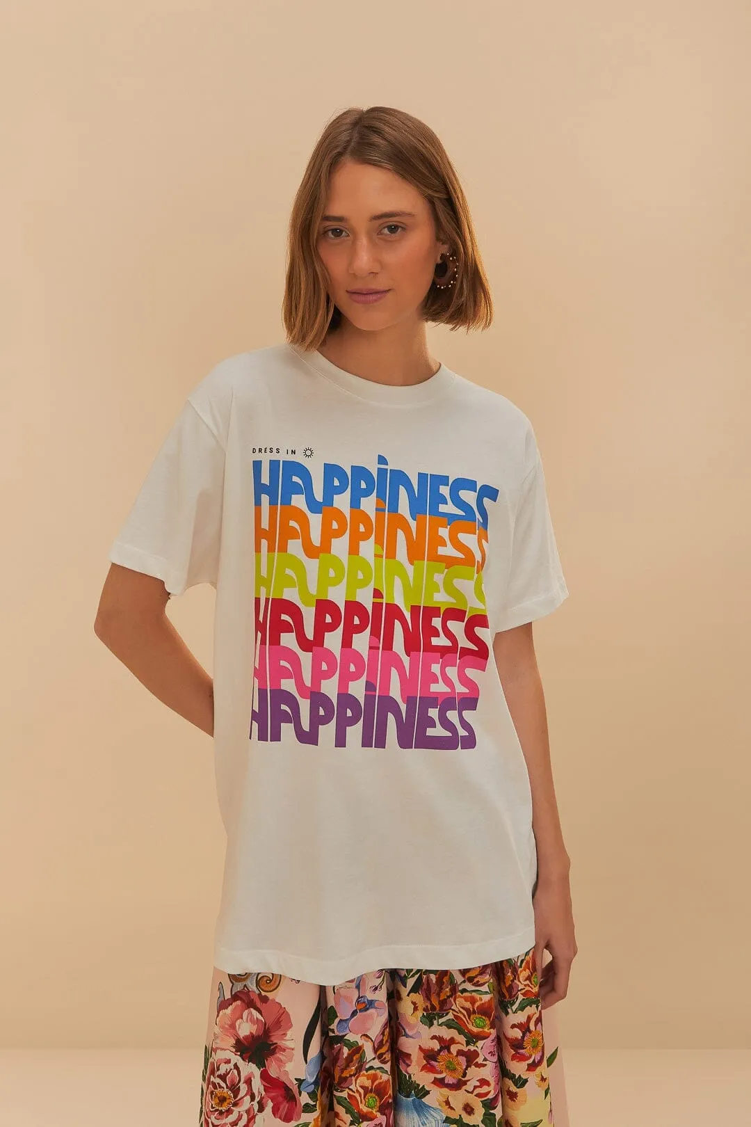 Minimalist Stitching Comfortable Layering Off-White Dress In Happiness Relaxed T-Shirt