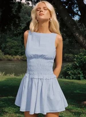 Classic Fit Yennifer Shirred Mini Dress Blue / White Tall