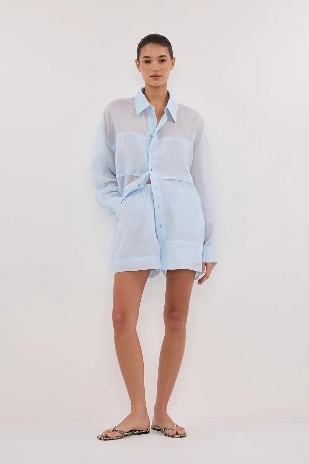 ribbed texture Motion Support KAI CORNFLOWER RAMIE SHORT