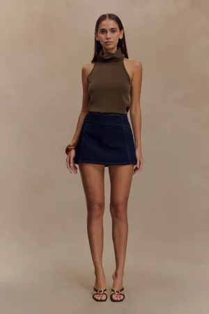 mix and match Fallon Denim Micro Mini Skort - Indigo Blue