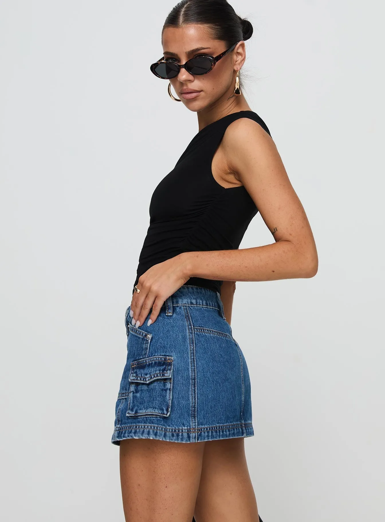 Reimagined Classic Seasonal special Pacific Coast Denim Cargo Skirt Dark Wash