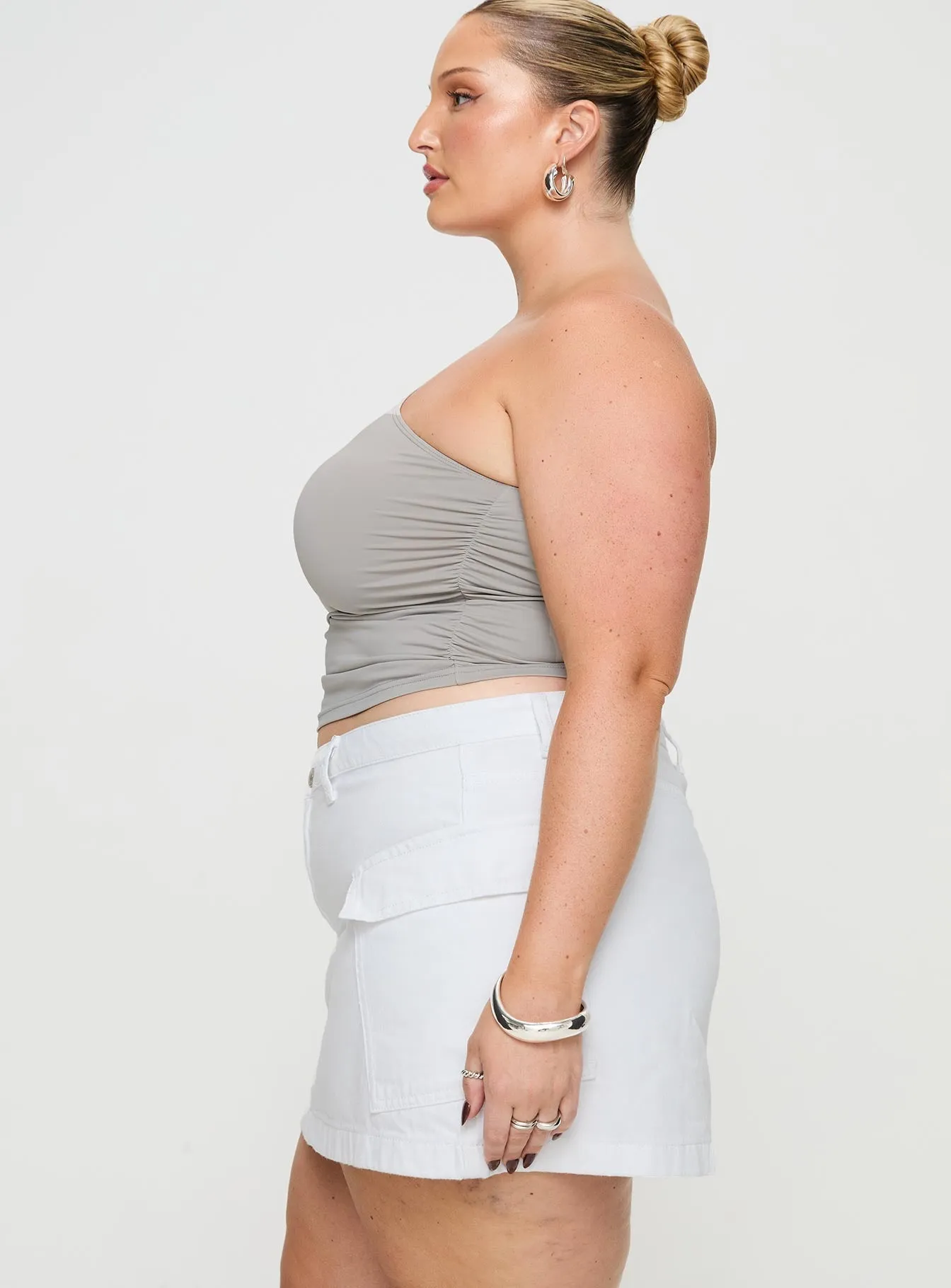 Tear Resistant Fashion Pulse Zakai Cargo Denim Mini Skirt White Denim Curve