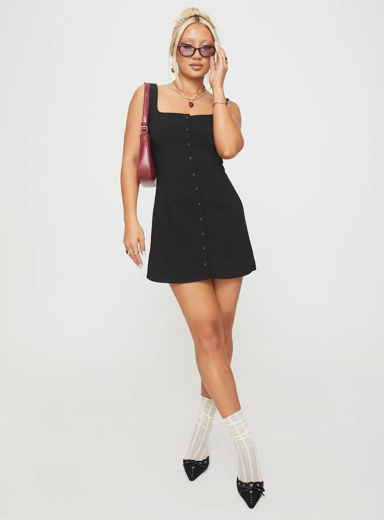 Zamie Mini Dress Black Trendy midi dress Soft cotton dress