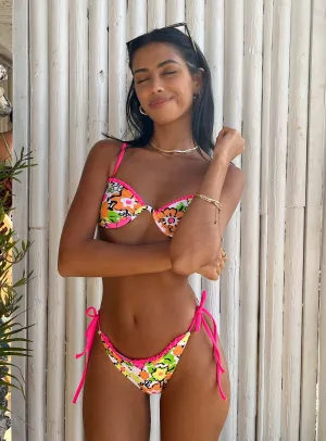 Zari Bikini Bottoms Orange Multi Floral Abrasion Resistant Surface Beach Vacation