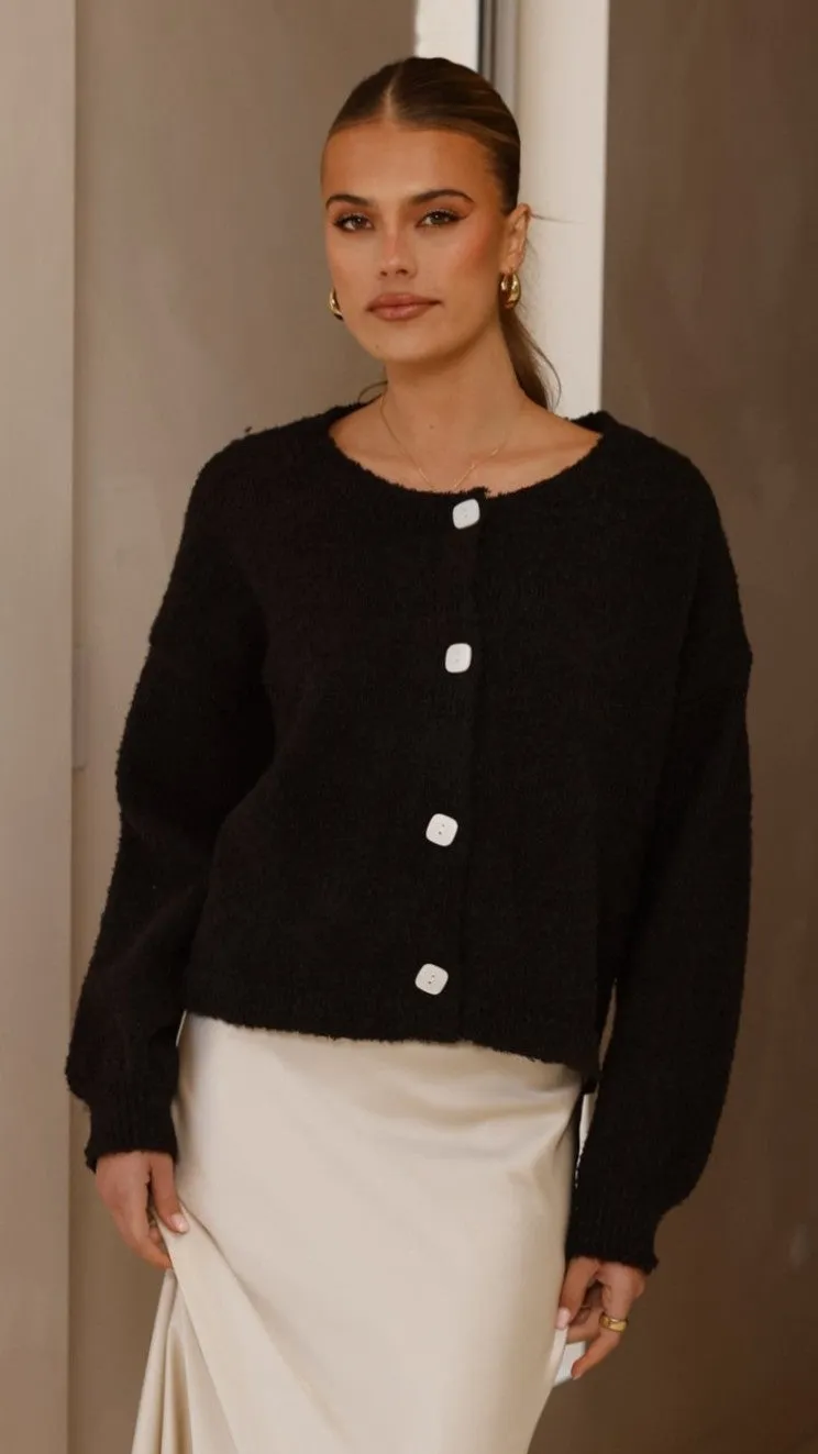 Versatile Layered Zelara Knit Cardigan - Black
