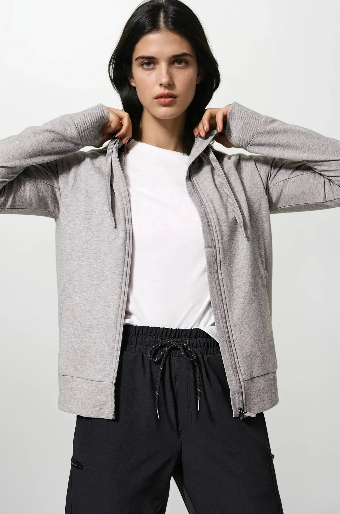 Goodmove Grey Cotton Rich Zip Up Hoodie Slub Texture Sustainable Dye Process