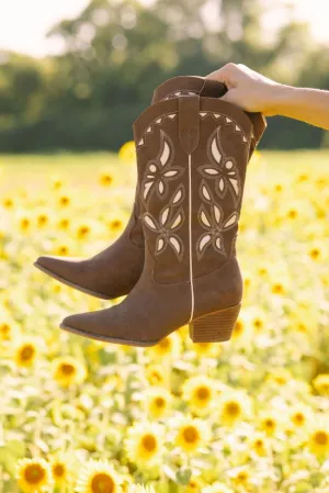 Nordic Calm Zinnia Brown Cutout Cowboy Boots