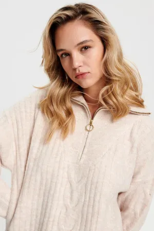 Zip Neck Soft Cable Knit Jumper Quick Dry Weaving